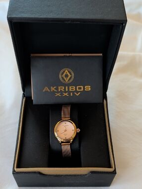 Akribos XXIV AK873RG Diamond Indexes Rose-tone Mesh Bracelet Watch